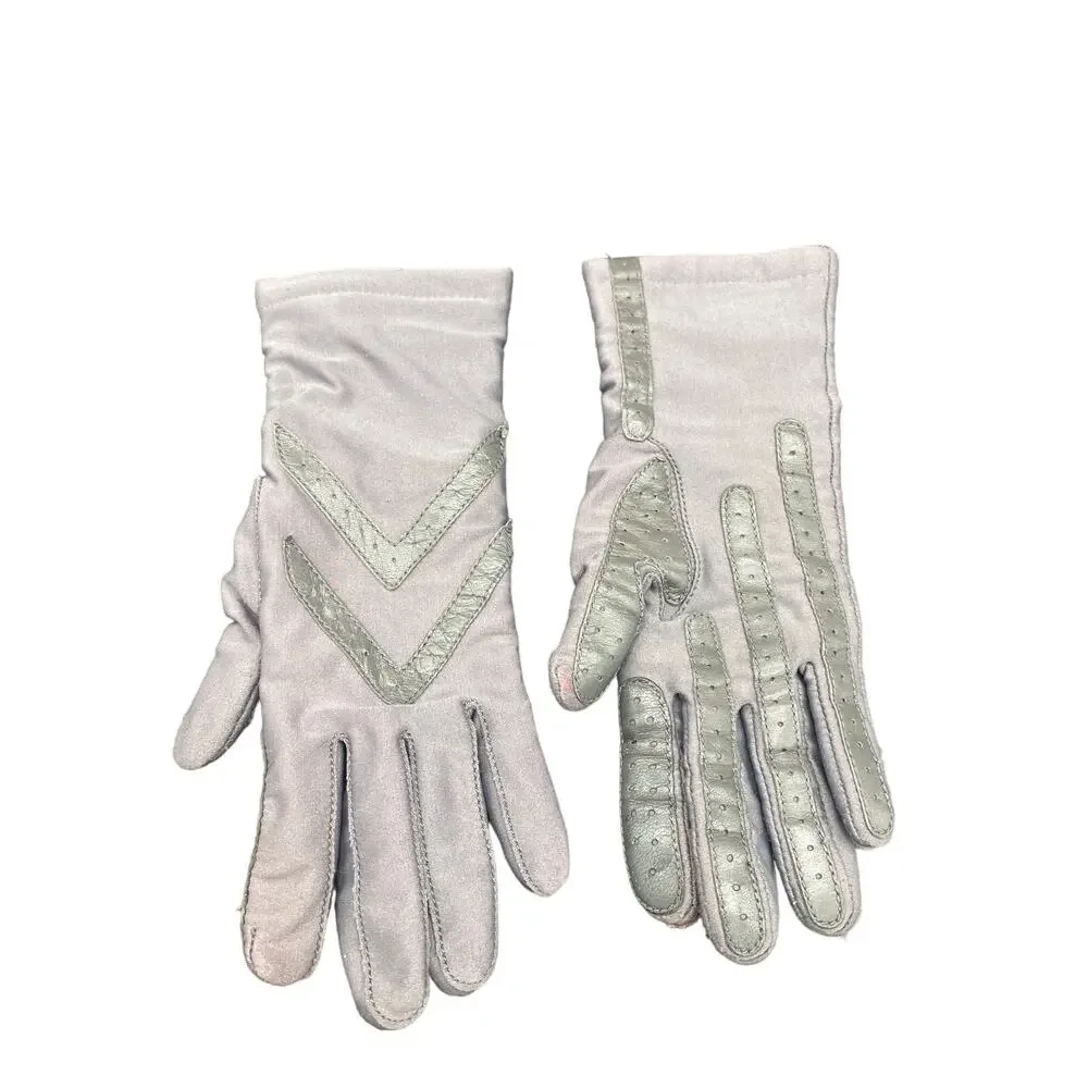 Vtg Women ISOTONER DRIVING GLOVES Tan/Blue/Gray One Size Nylon Spandex Winter - Picture 2 of 7